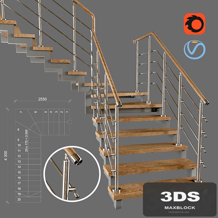 Contemporary corner staircase with staggered steps