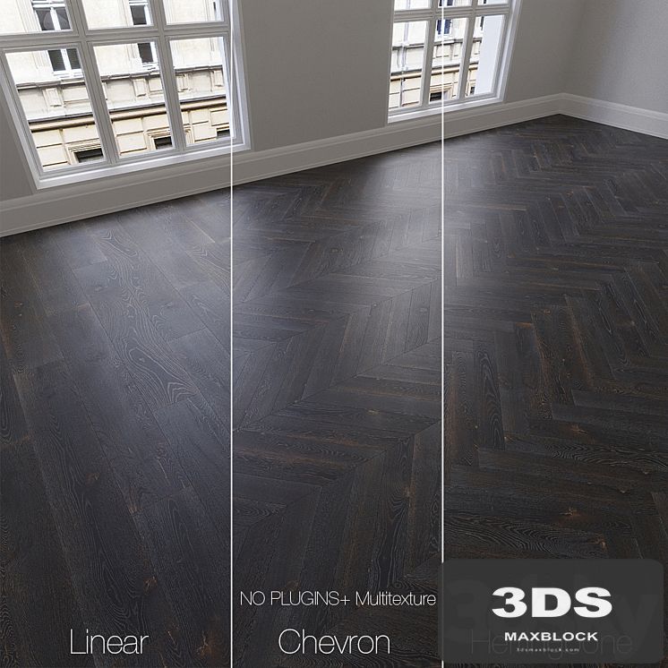 Parquet natural, oak Night, 3 types. Linear, chevron, herringbone.