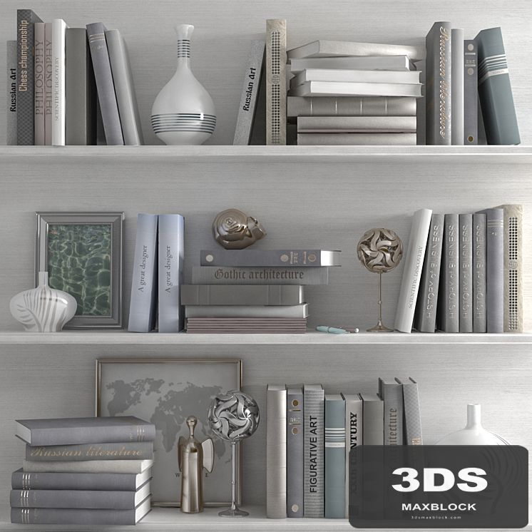 A set of books with a decor in bright tones on the shelves