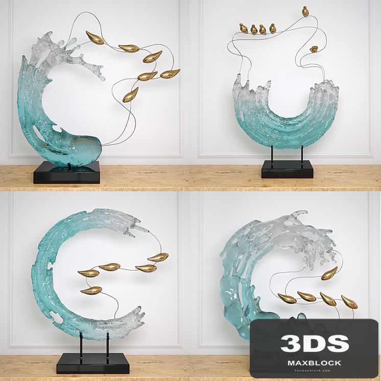 Abstract RESIN sculpture with birds glass material