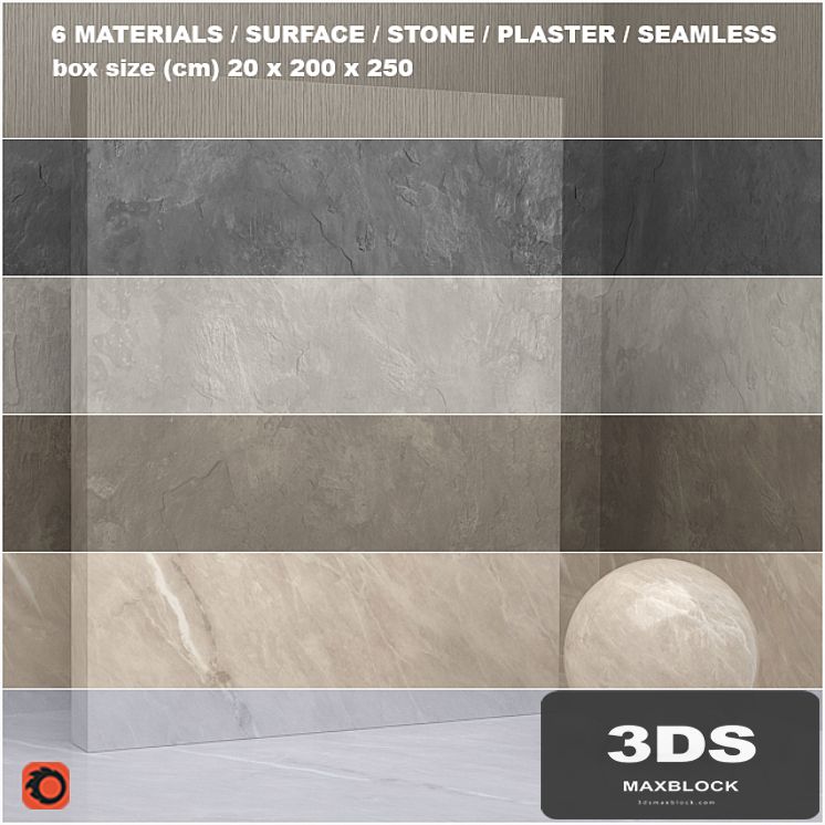 6 materials (seamless) - stone, plaster - set 22