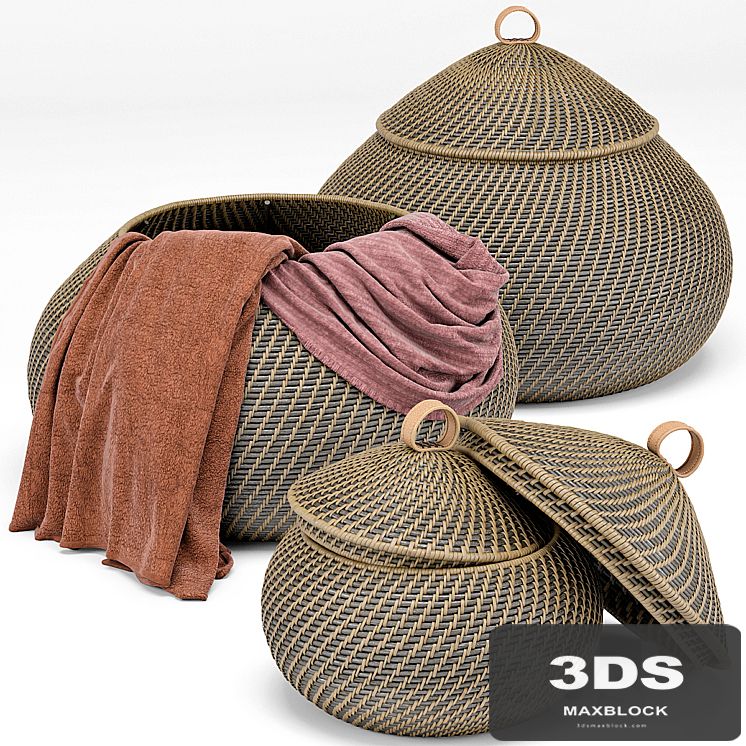 Arturo Global Bazaar Gray Rattan Weave Round Basket