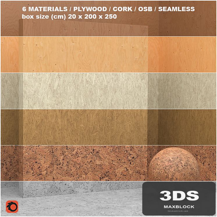 6 materials (seamless) - plywood, osb, cork - set 5
