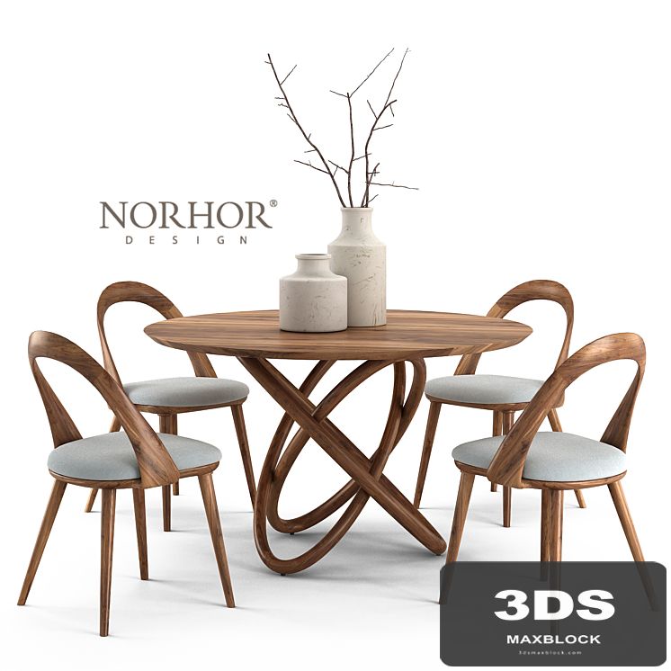 NORHOR Bergen round table and Walnut chair