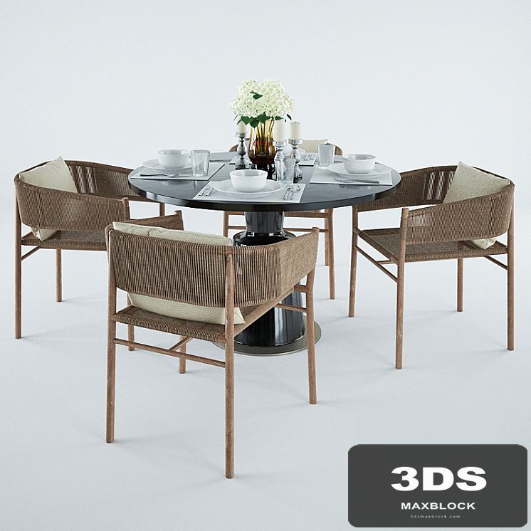 Ethimo Kilt Dining Armchair & Holly Hunt Peso Table