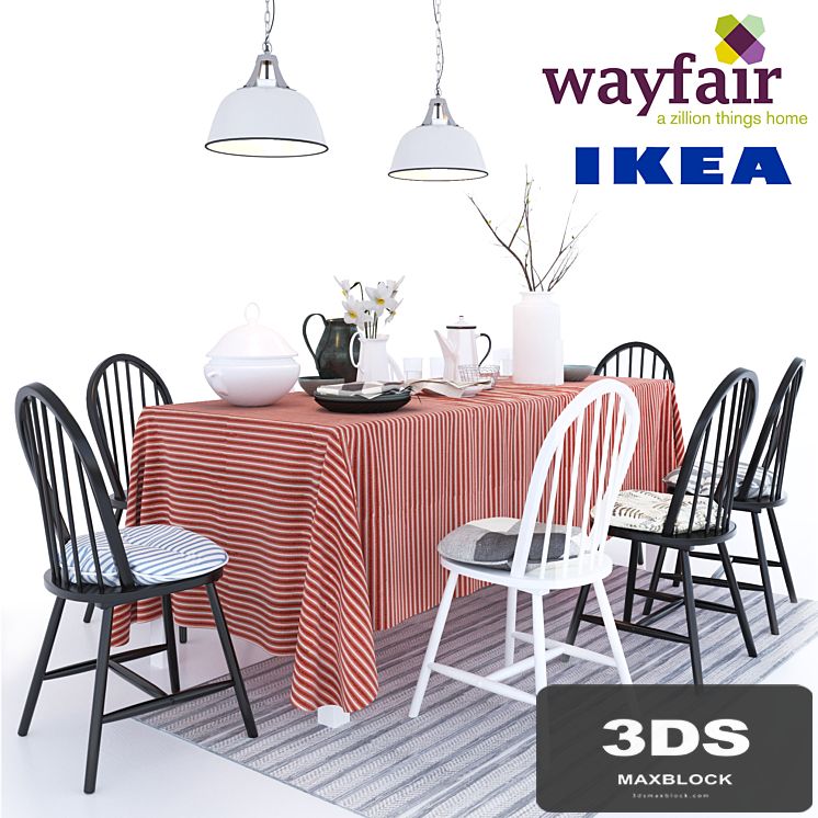 6 chairs Geraldine Westminster with pillows Ikea table Ingo
