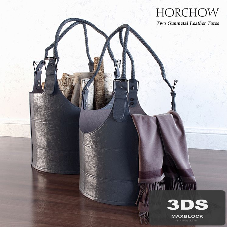 Two Gunmetal Leather Totes