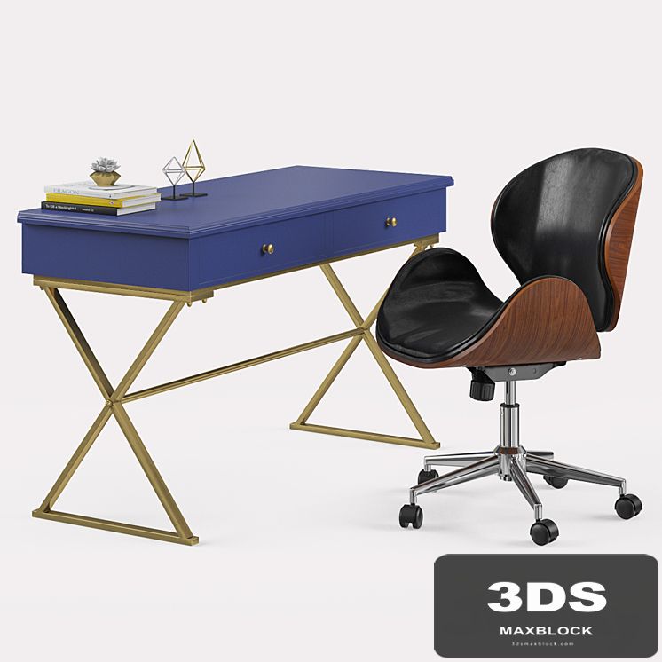 Baxton Studio Bruce Modern Office Chair with Linon Campaign Desk