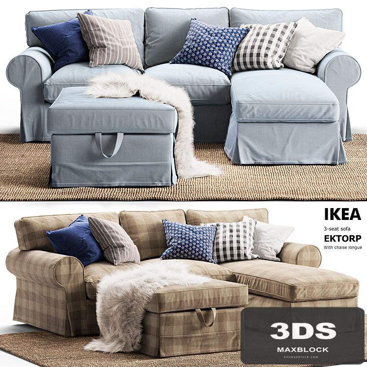 3-seat sofa EKTORP With chaise longue Ikea / Corner sofa EKTORP Ikea