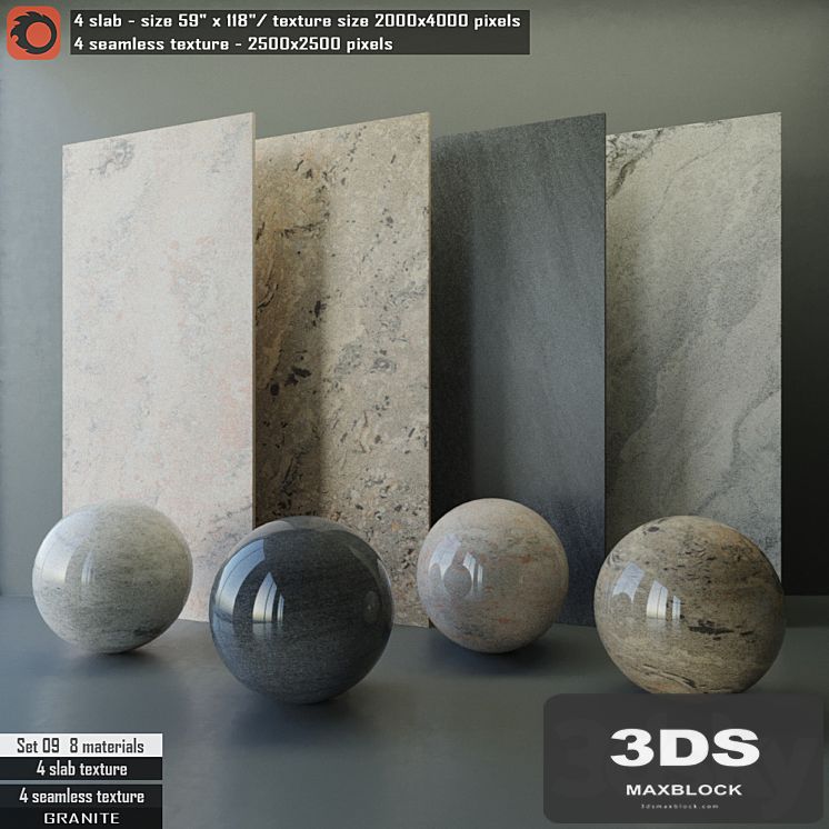 Granite slab & Seamless texture Set 09
