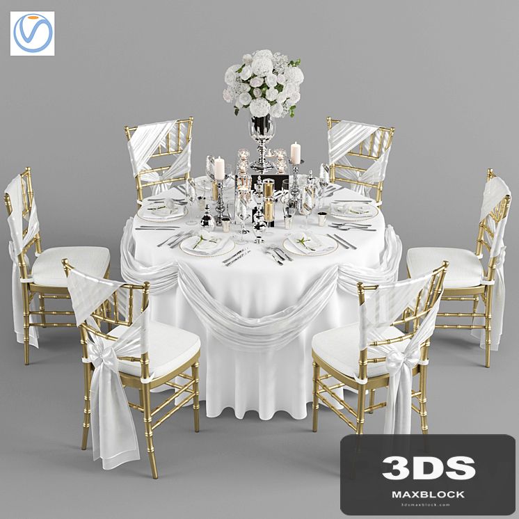 Wedding table for 6 persons 2 Vray