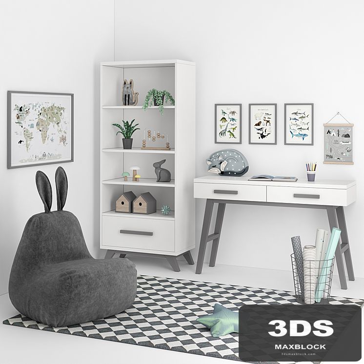 A set of furniture with a padded chair for a nursery