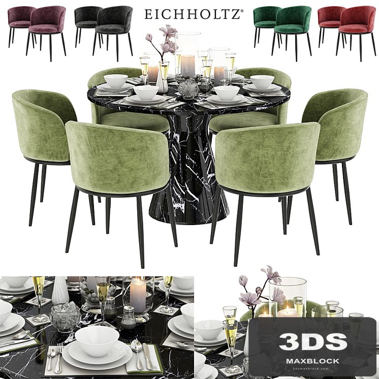 EICHHOLTZ Dining Table Turner 110660 110661 & Chair Filmore 111994 111995 111996 111997 111994 & Décor set