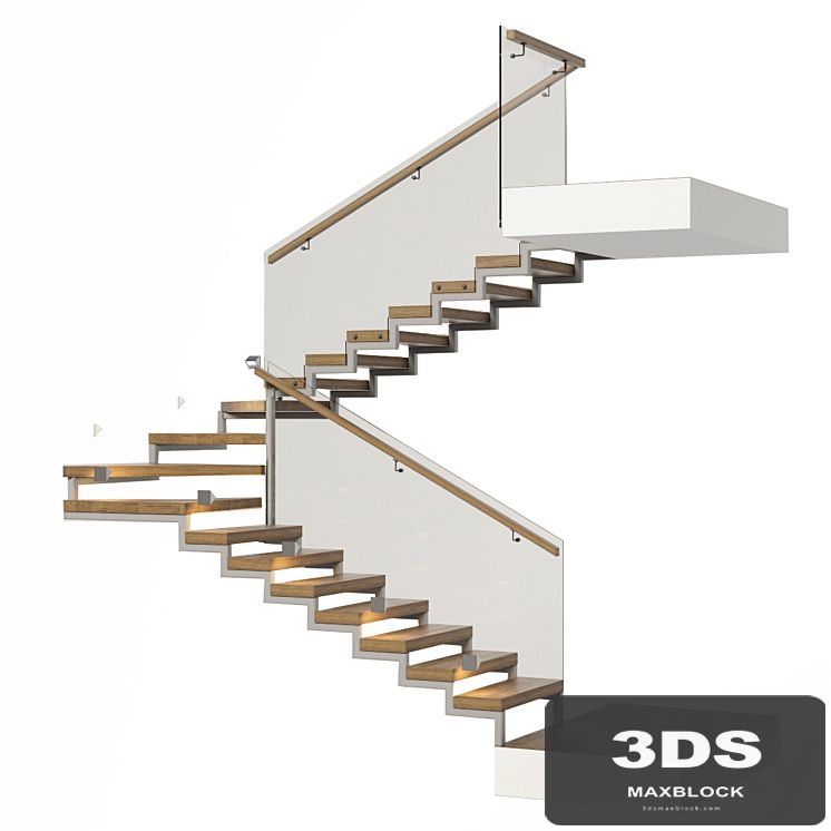 Stairs with a landing platform - made of wood, glass and metal with illumination PROFI LED IP44