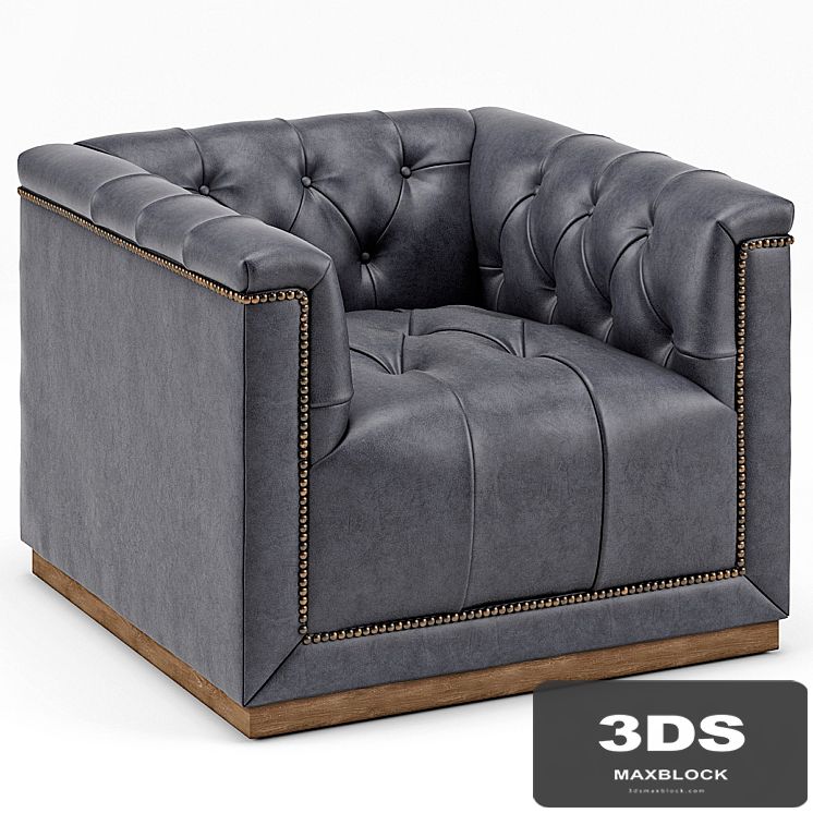 Emmy Rustic Lodge Black Leather Tufted Cube Armchair
