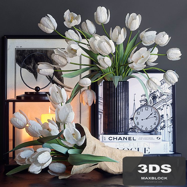 Decorative set with white tulips