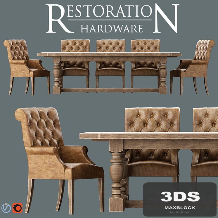 Bennett Roll-Back Armchair / 1930s French Farmhouse Rectangular Dining Table