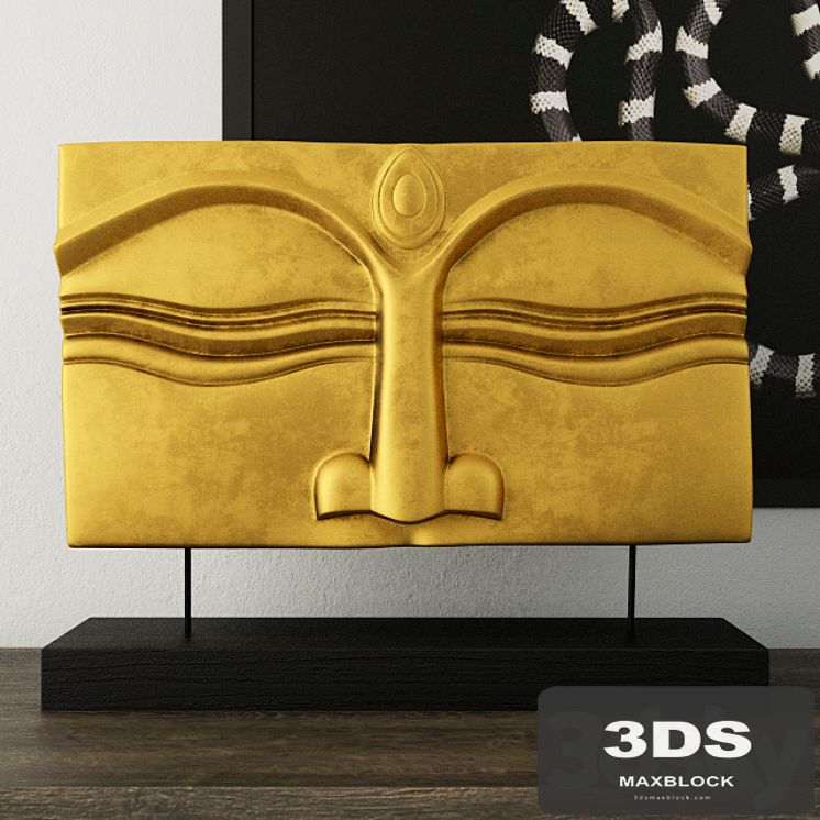 Suar Wood Gold Buddha Face Stand