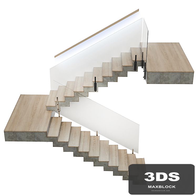 Stairs made of wood and concrete with built-in LED illuminated handrail