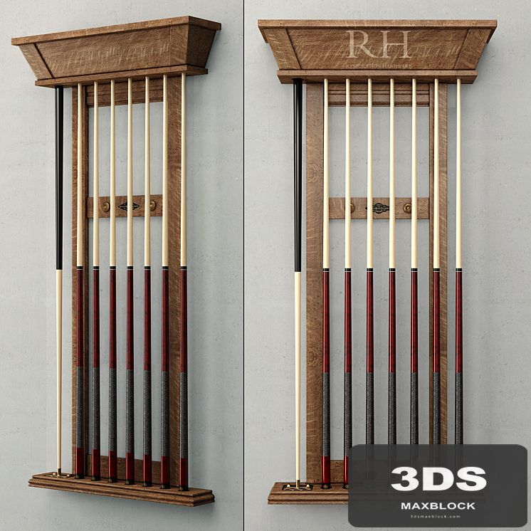 RH / BRUNSWICK VINTAGE 1906 BILLIARDS TABLE CUE RACK