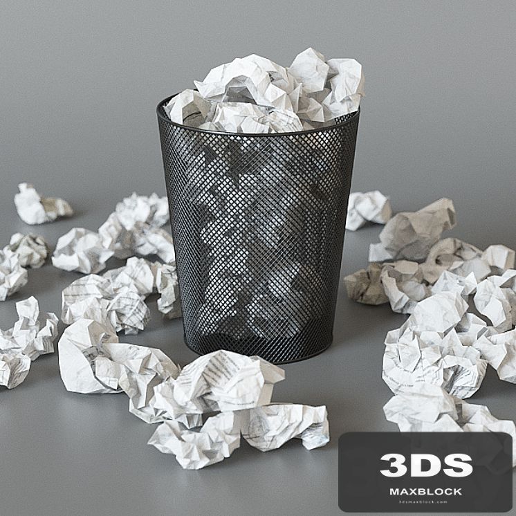 A trash can with papers