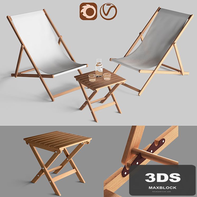 Garden furniture chaise longue with a low table