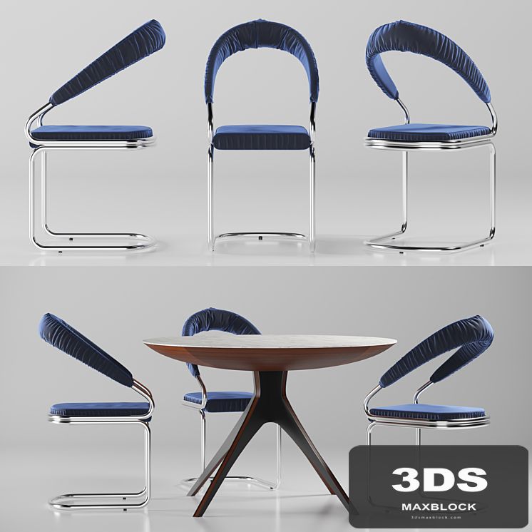 Table and chair with upholstery