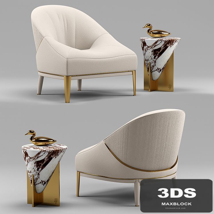 Minstrel small table and Rosemary leather armchair - Visionnaire Home Philosophy