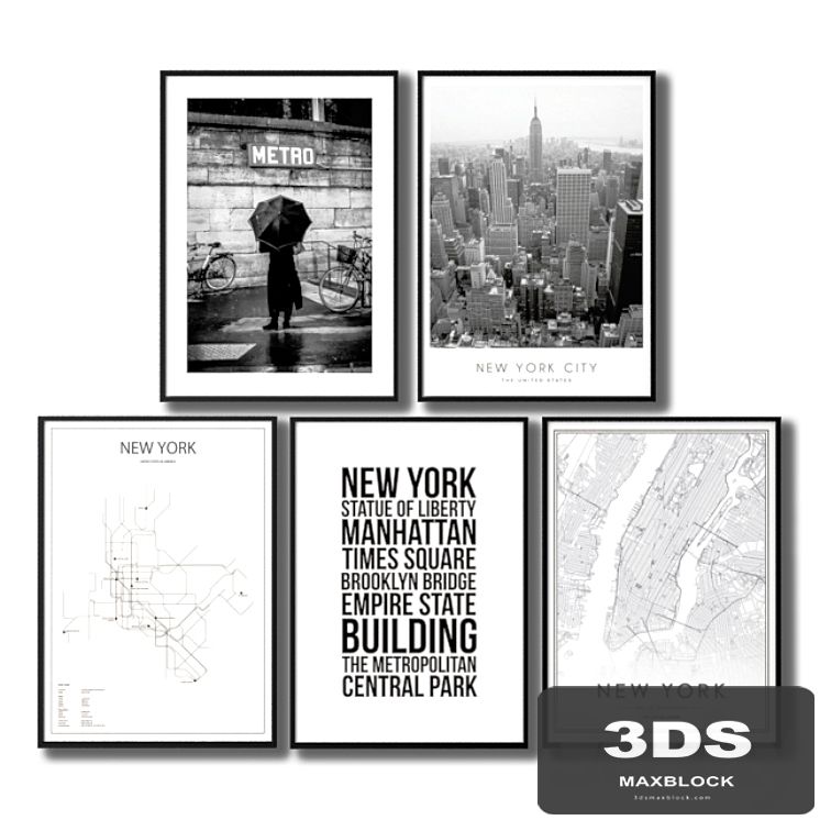Black and white posters about the city of New York.