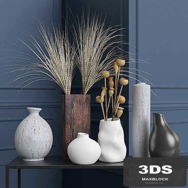 Vases and dried flowers