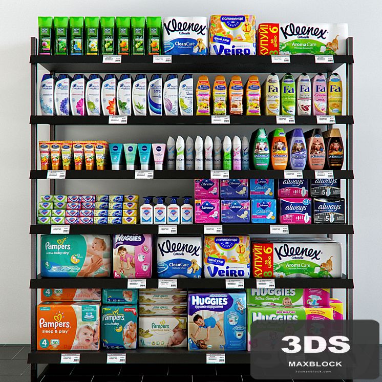 Shelving with hygiene products