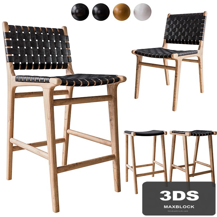 Flat and Leather Strapping Dining Chair and Stools