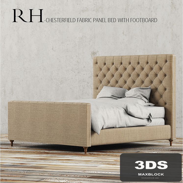 RH - CHESTERFIELD FABRIC PANEL BED WITH FOOTBOARD