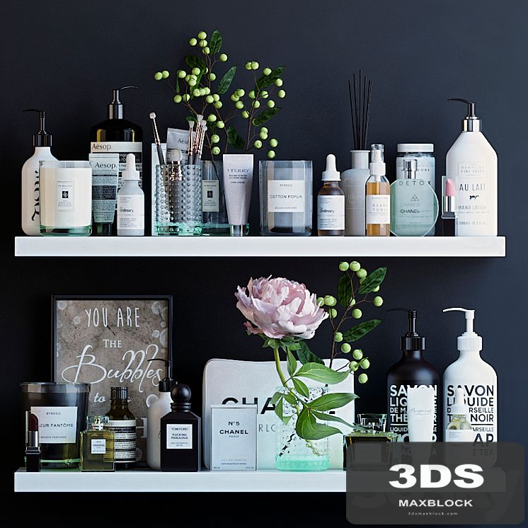 Shelves with cosmetics and bathroom decor - 1