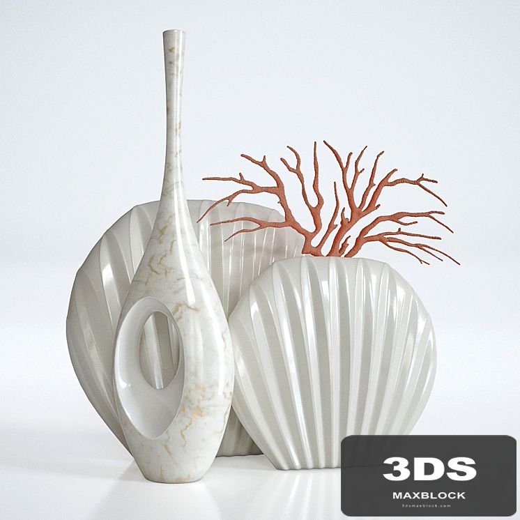 decorative set (3 vases and coral)