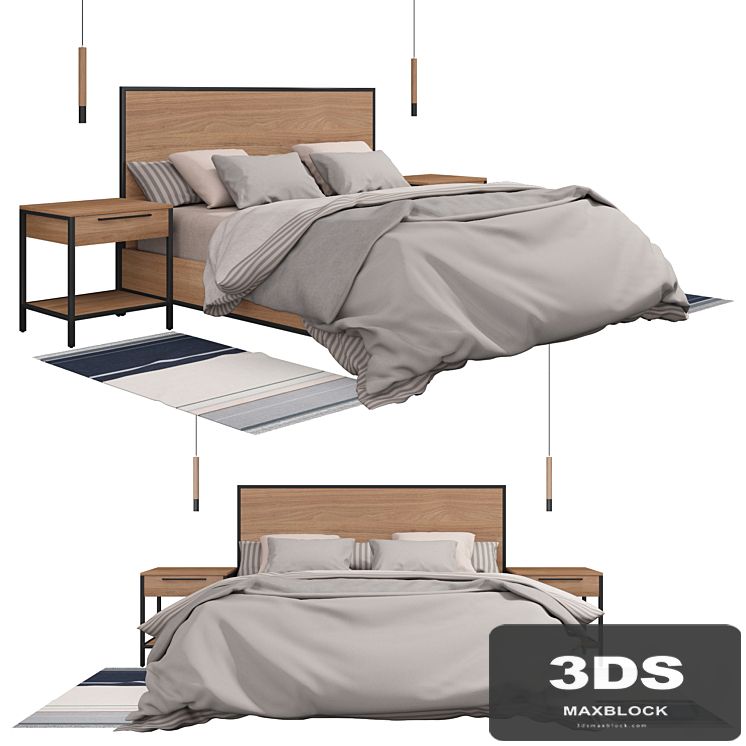 James Walnut with Black Frame King Bed