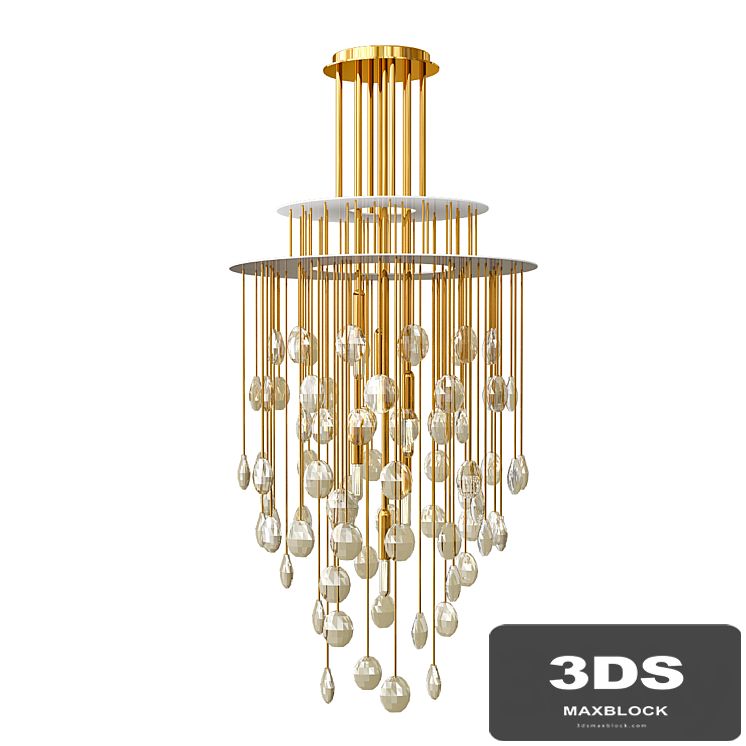 Hailee Med Chandelier in Natural Brass with Crystal