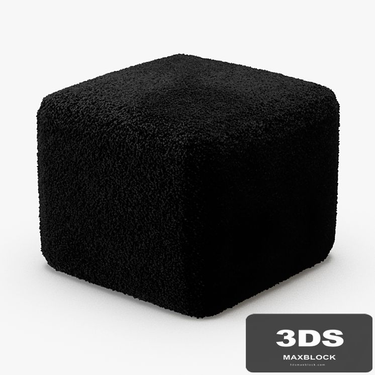 Black Curly Sheepskin Square Pouf