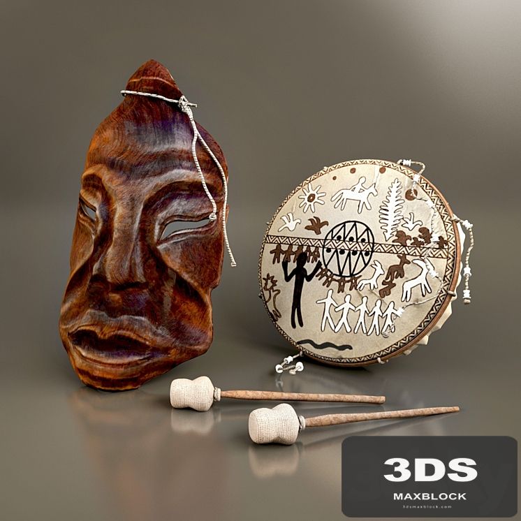Shamanic mask and tambourine