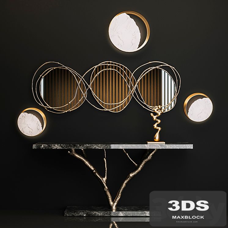 Ginger & jagger Primitive Console, Vine Triptych Mirror, Eclipse Wall Lamp