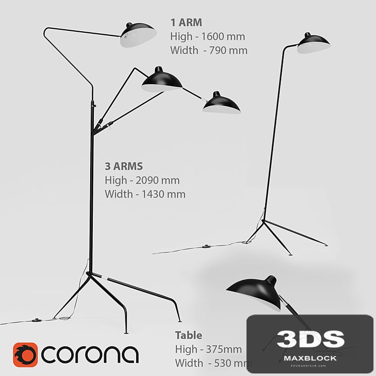 Mouille Floor, Table. 1, 3 arms.