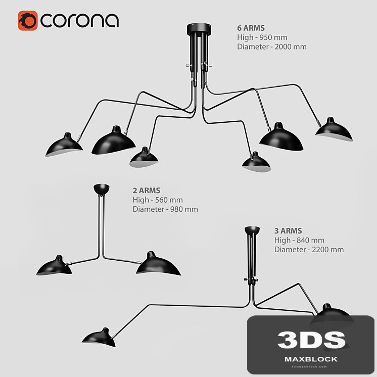 Mouille Ceiling 2, 3, 6 arms