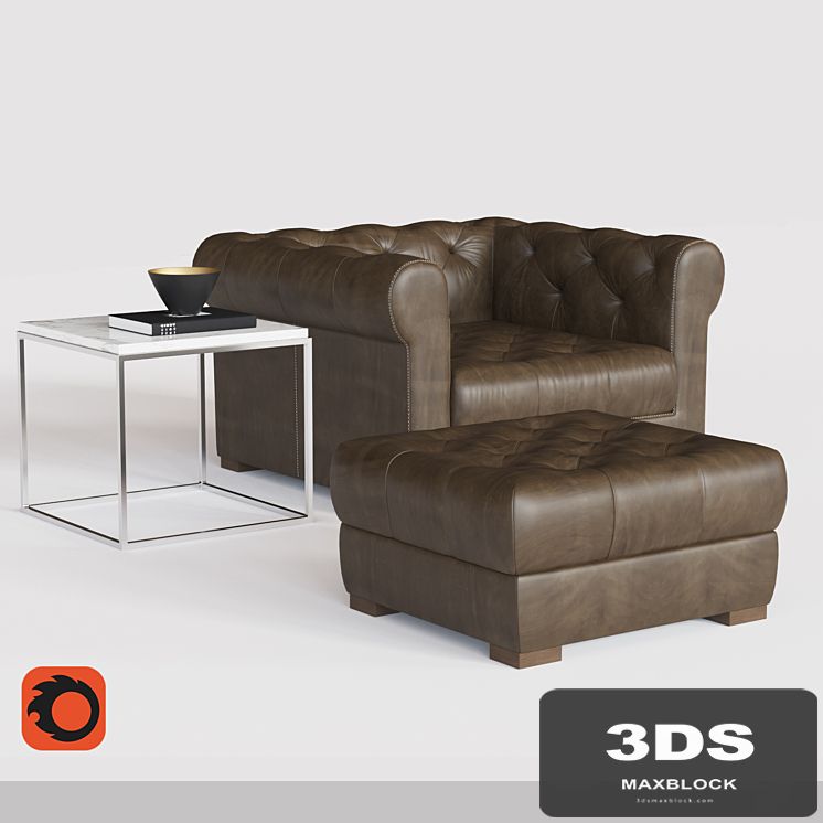 MODENA CHESTERFIELD LEATHER CHAIR AND HALF