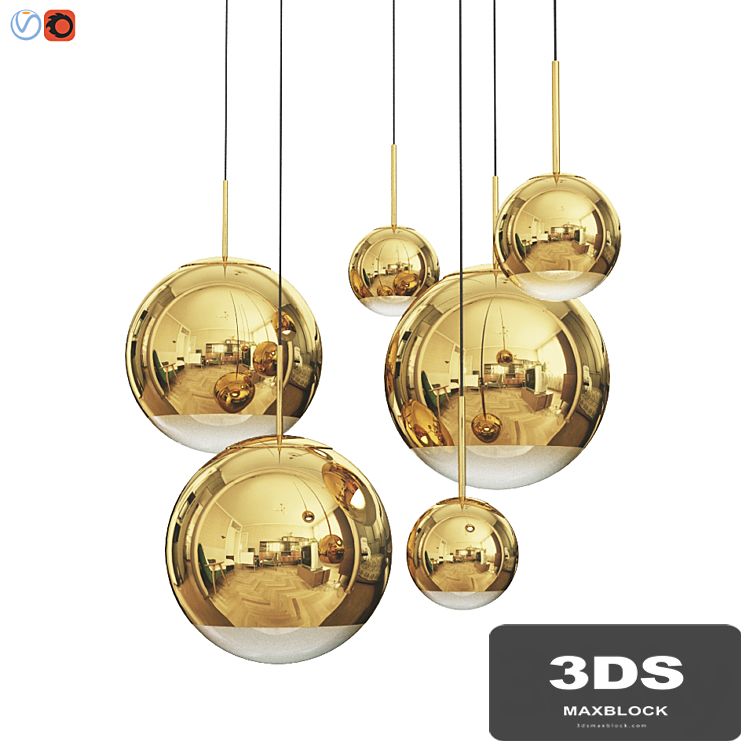 Mirror Ball Pendant Gold Dinning Light Set