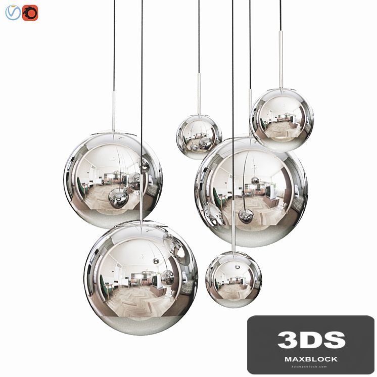 Mirror Ball Pendant Chrome Dinning Light Set