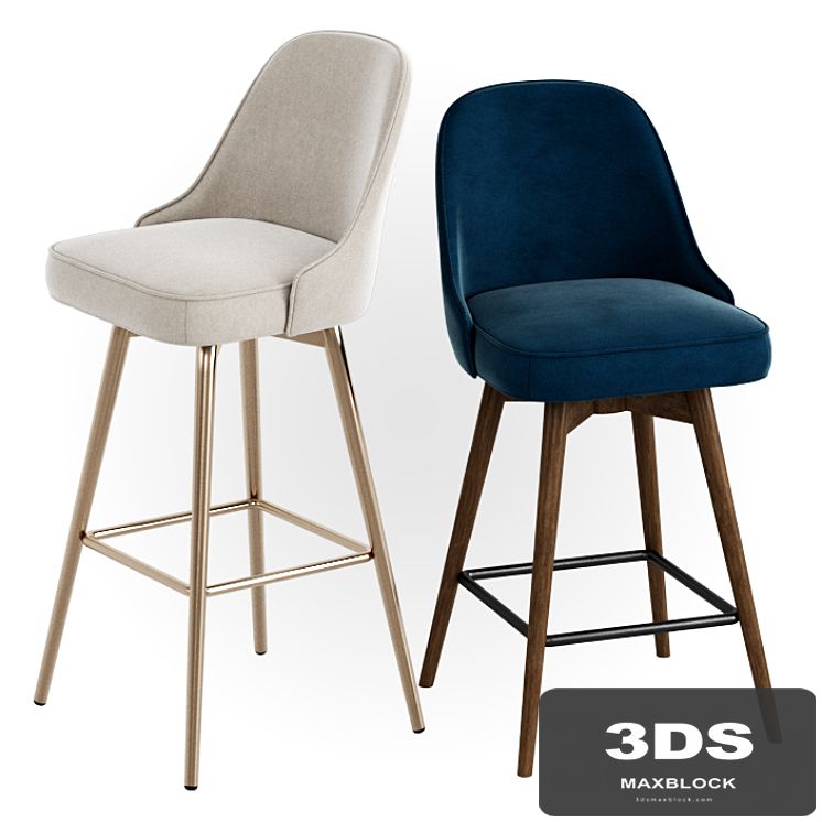 WEST ELM Mid-Century Velvet Swivel Bar + Counter Stools