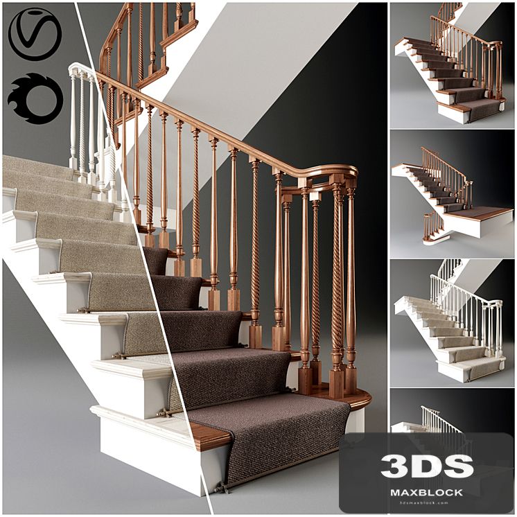 Classical staircase with carpet _ 2011 _ corona _ v-ray
