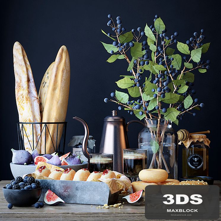 Kitchen set with bread and donuts