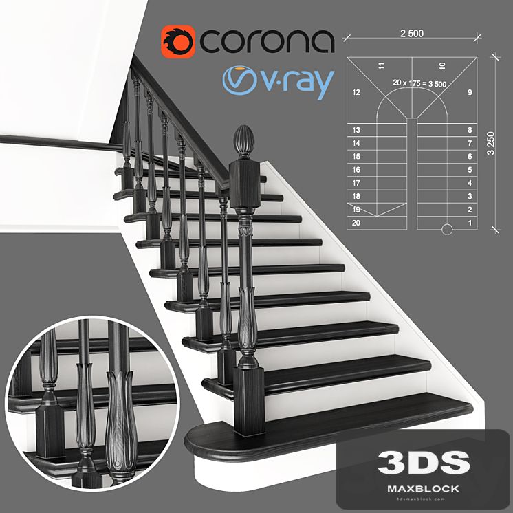 Two-staircase ladder with staggered steps, 2 version