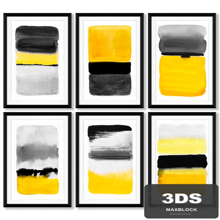 A series of posters with abstract painting.